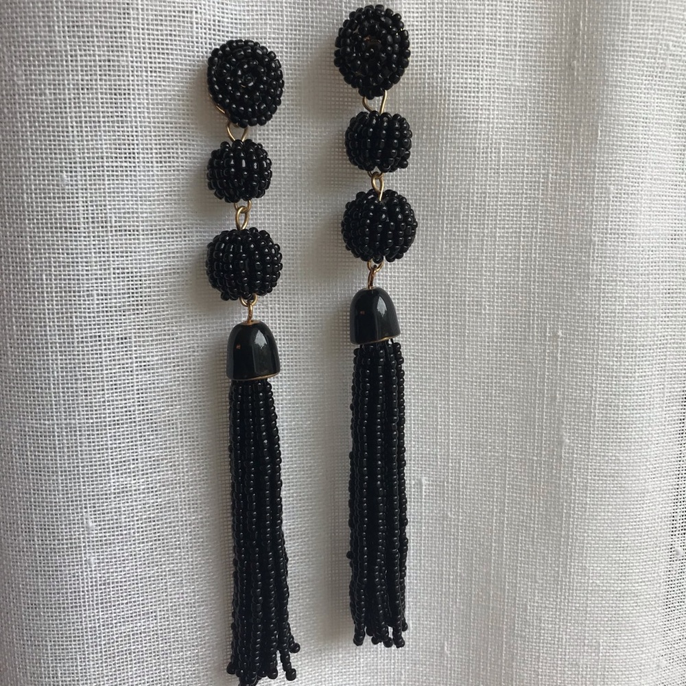 Mixit - black beaded long drop earrings